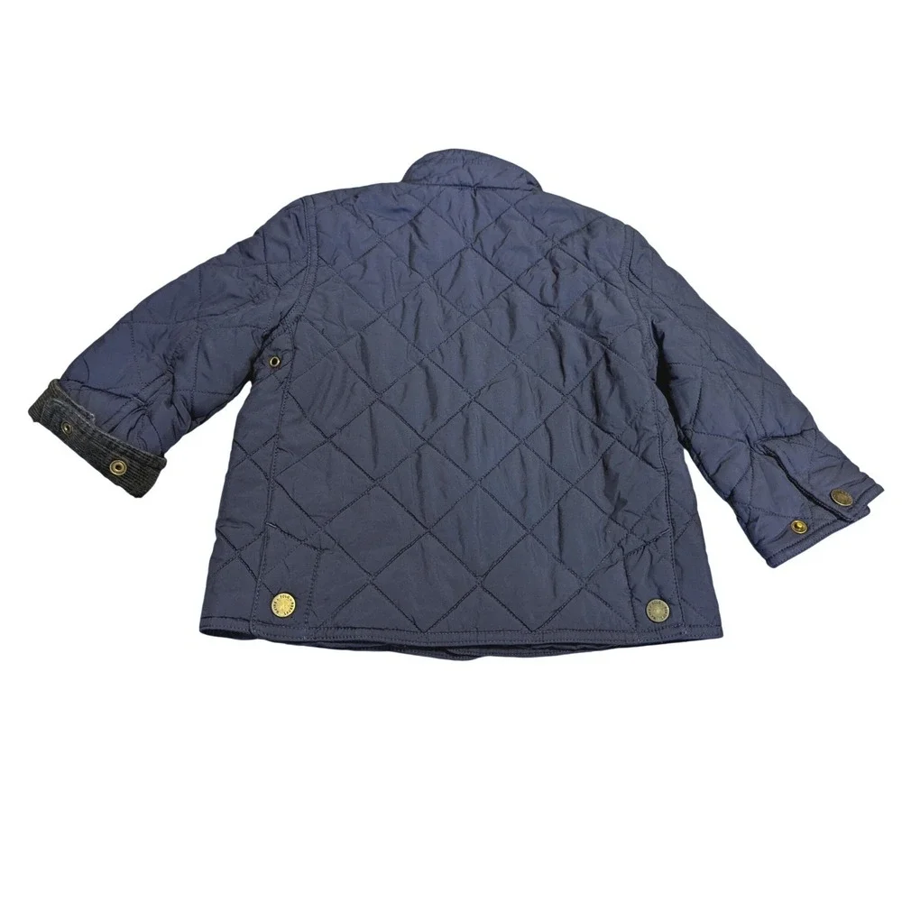 Polo Ralph Lauren Kids Navy Blue Quilted Barn Jacket 2T Corduroy Trim Snap Front
